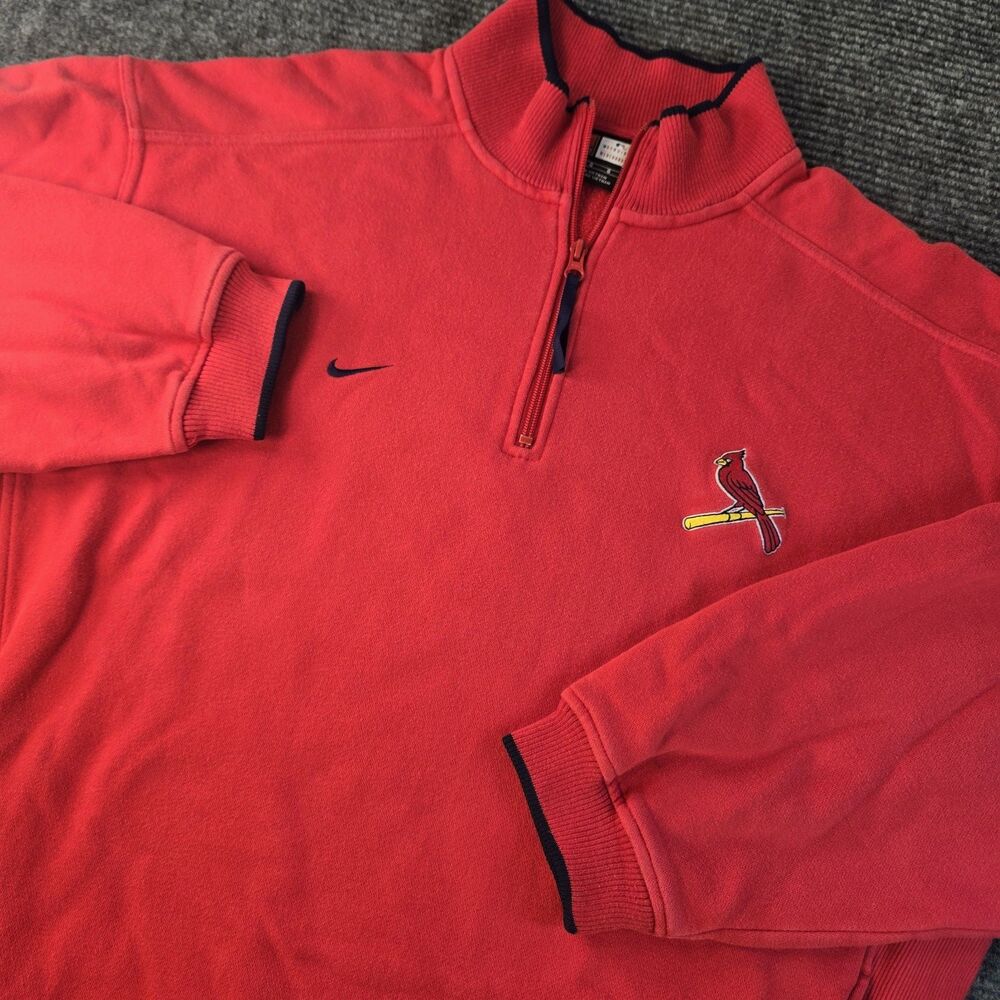 St Louis Cardinals Nike Team Mens 1/4 Zip Pullover Sweatshirt Size Large Y2K Red